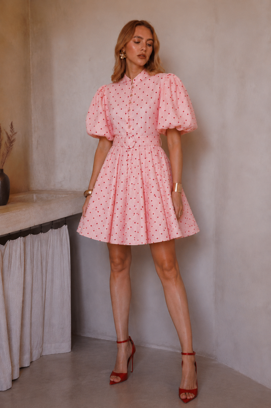 Lucy pink red polka dot puff sleeve