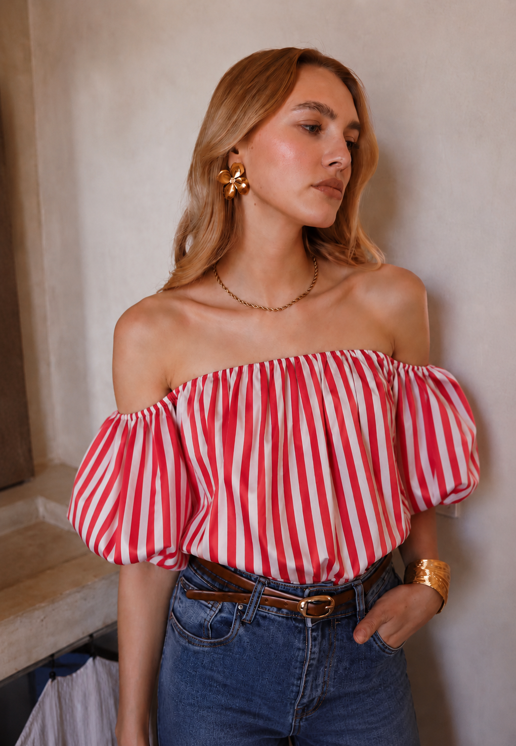 Laura red & white stripe strapless top