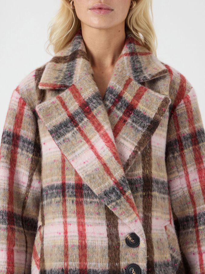 YASCIRA LONG CHECK WOOL COAT