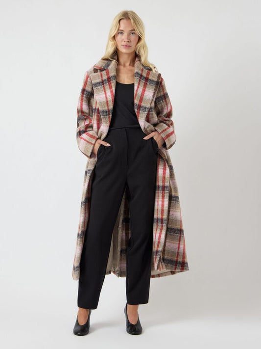 YASCIRA LONG CHECK WOOL COAT