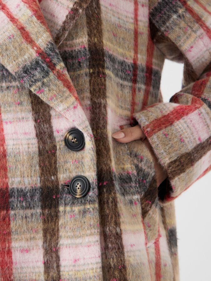 YASCIRA LONG CHECK WOOL COAT