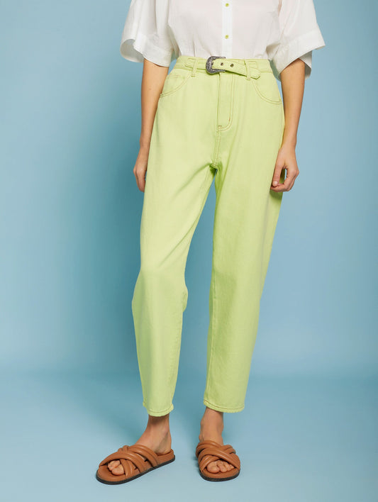 Lime green buckle jeans