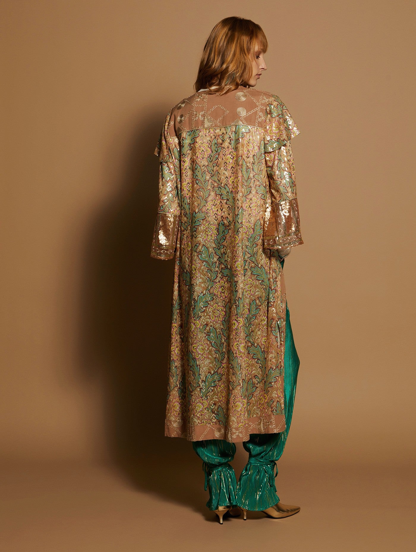 Printed bi-material caftan