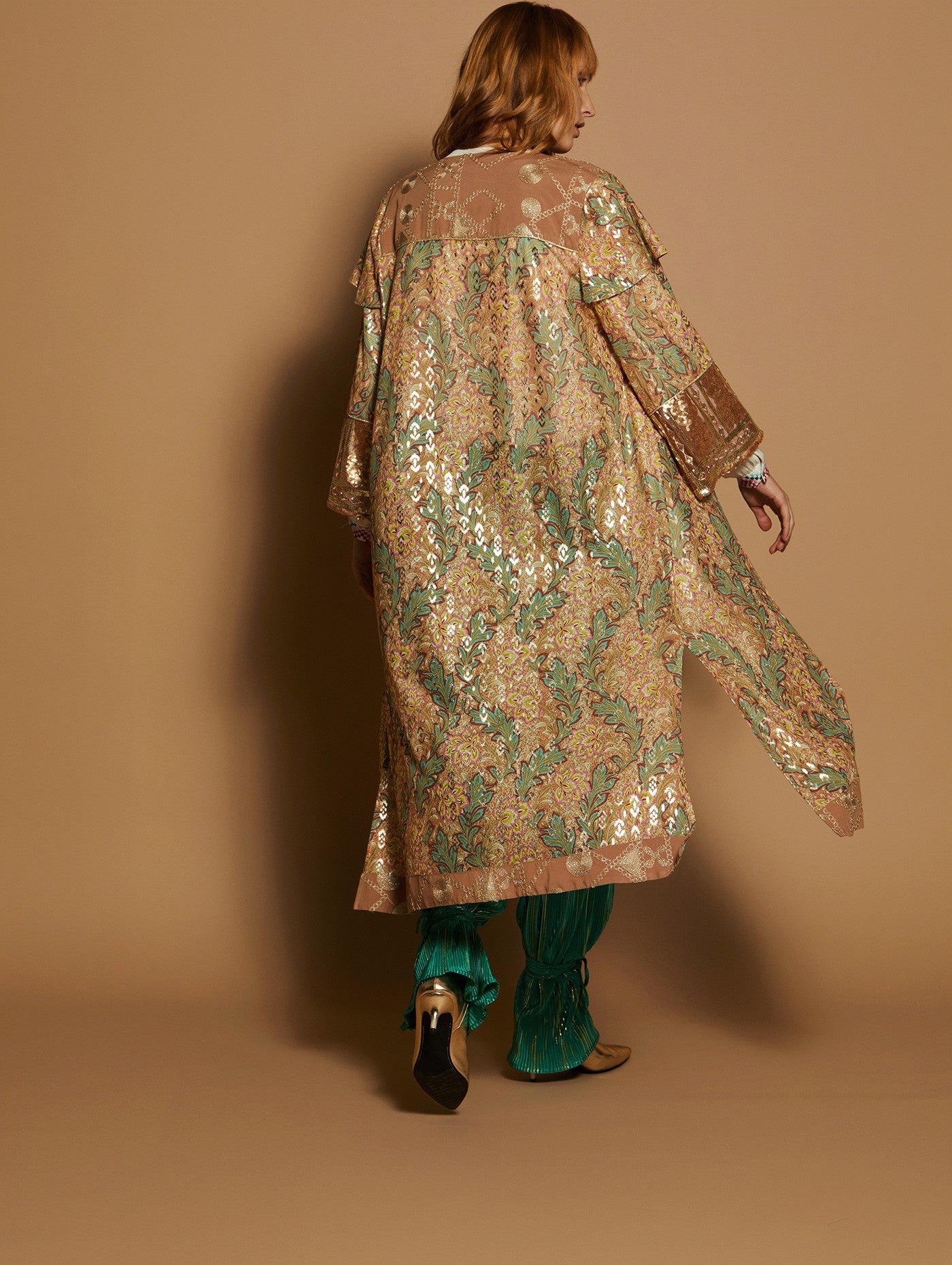 Printed bi-material caftan