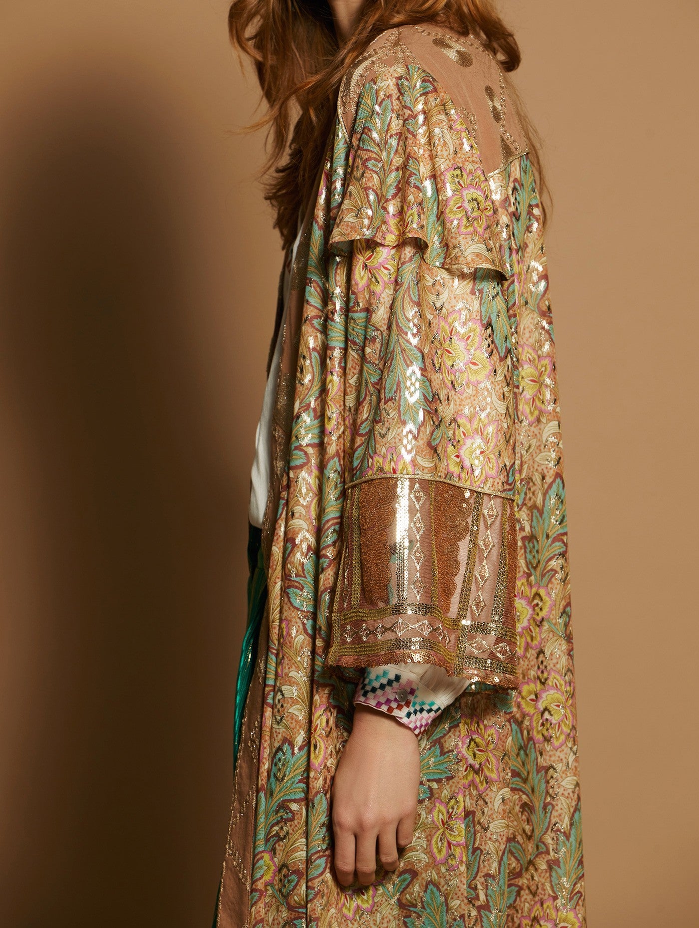 Printed bi-material caftan