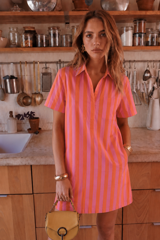 Tilly pink & orange stripe shirt dress