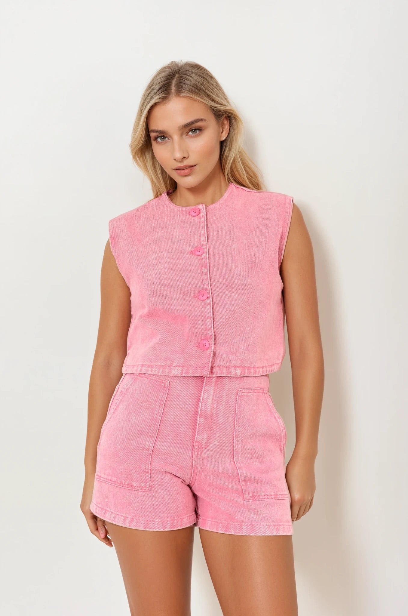 June pink denim buttoned top