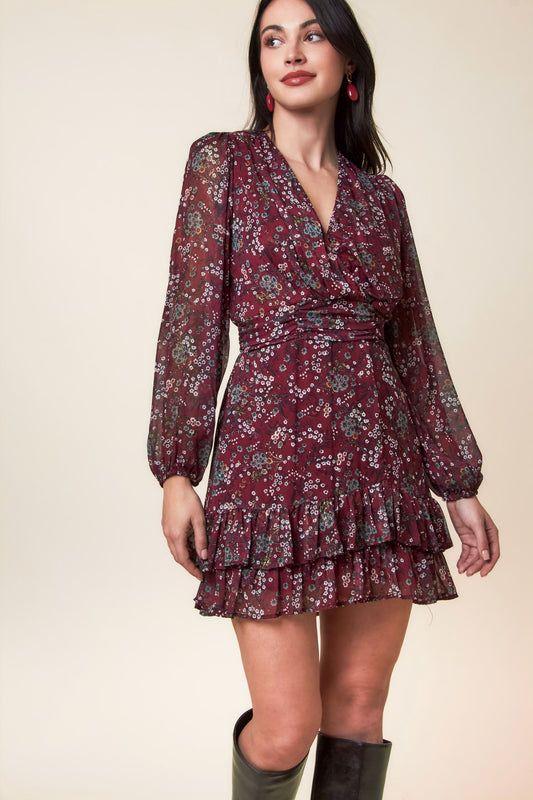 Faye burgundy floral dress