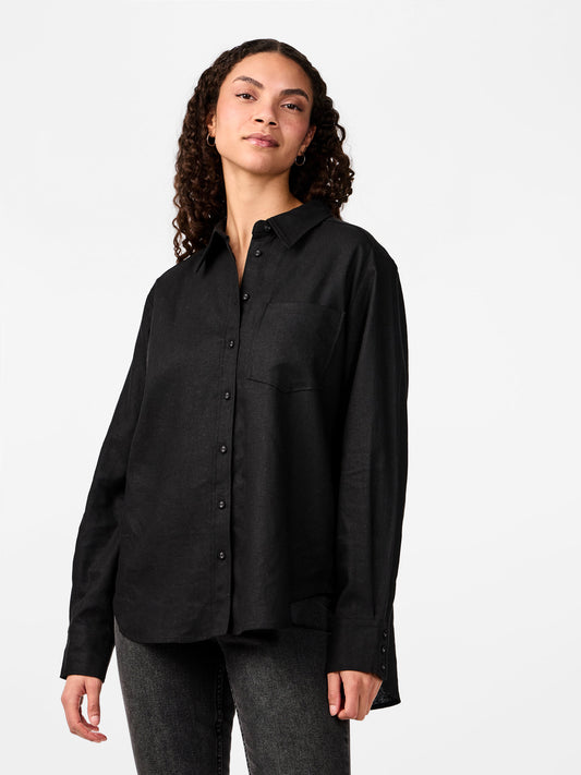 YYASFLAXY BLACK LINEN SHIRT