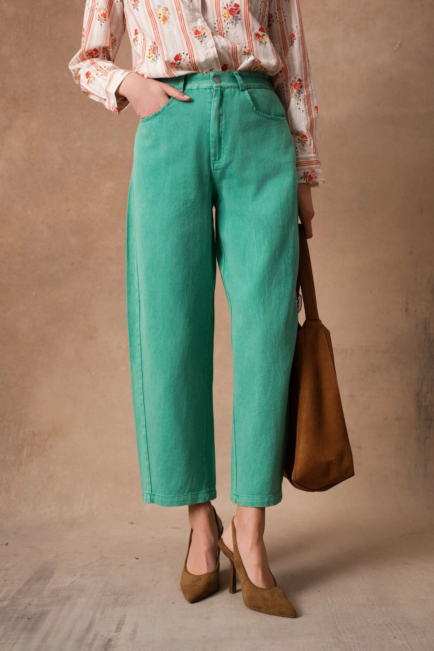 Odette green balloon barrel Jeans
