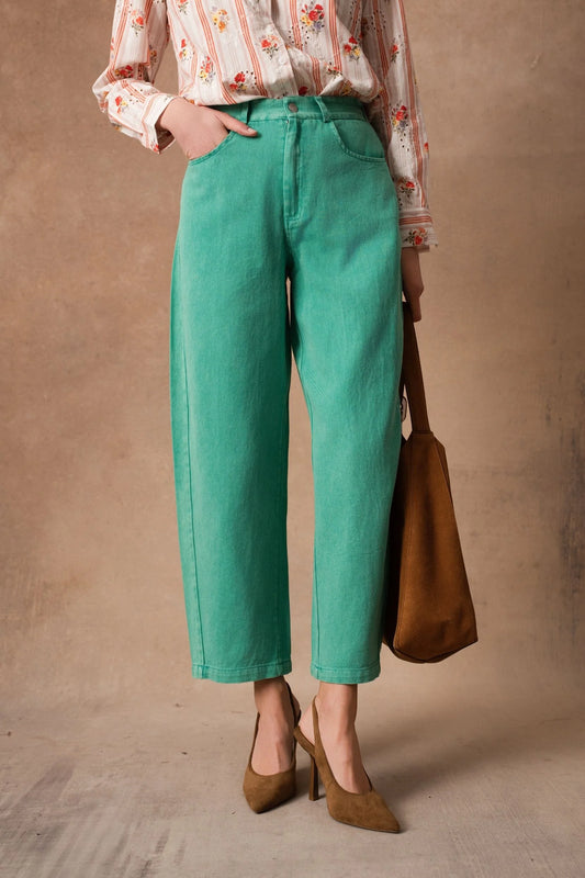 Odette green balloon barrel Jeans