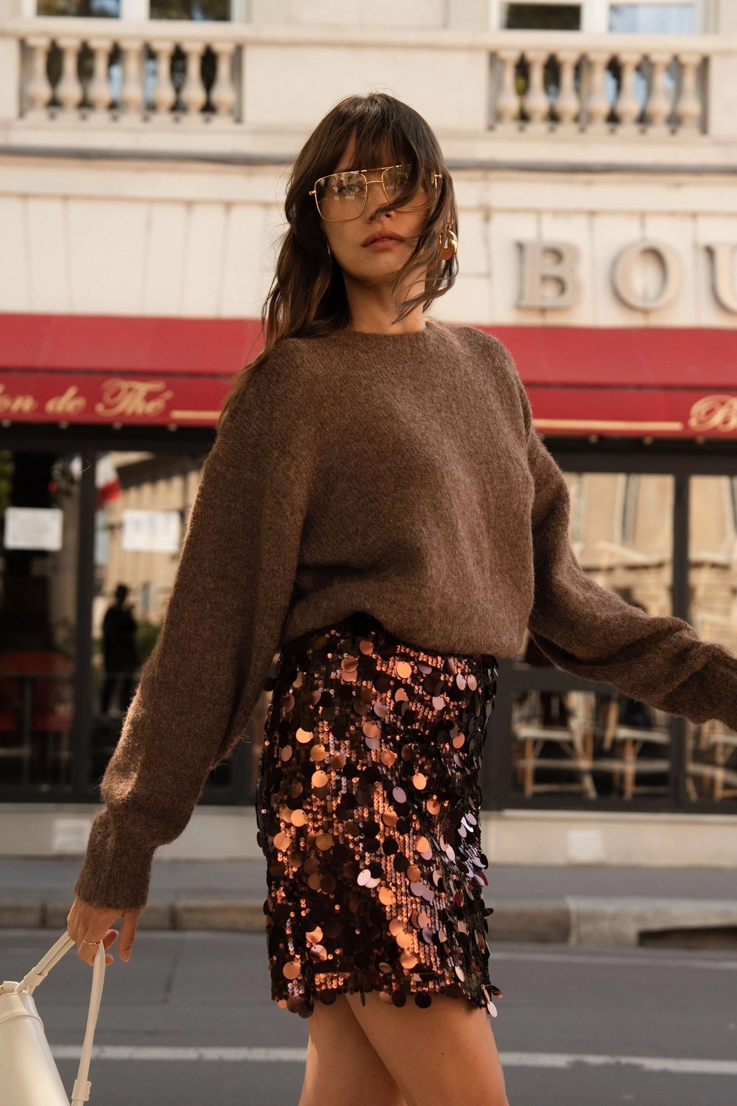 Holly chocolate brown sequin disc mini skirt