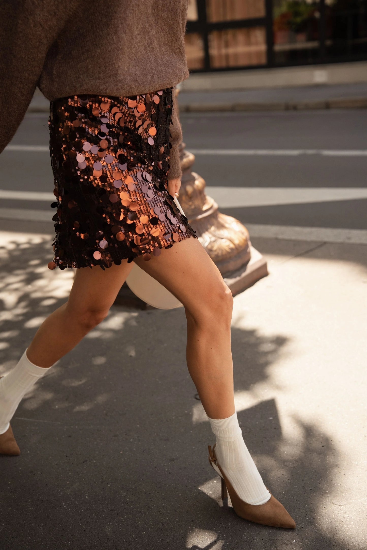 Holly chocolate brown sequin disc mini skirt