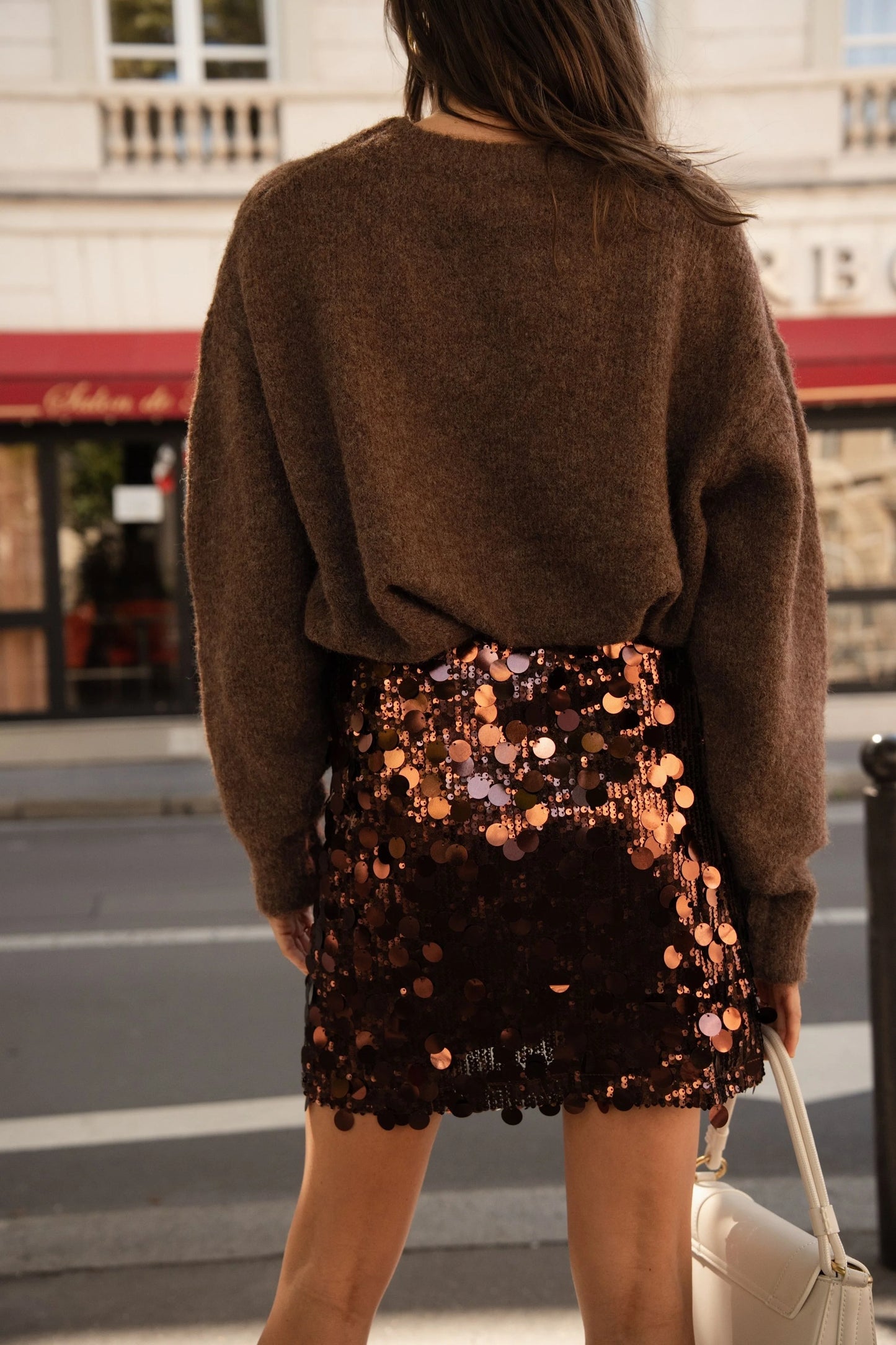 Holly chocolate brown sequin disc mini skirt