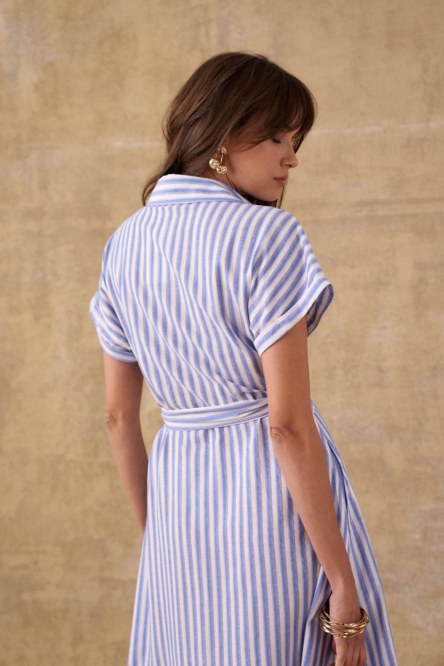 Meya long striped cotton blue dress (restock coming soon)