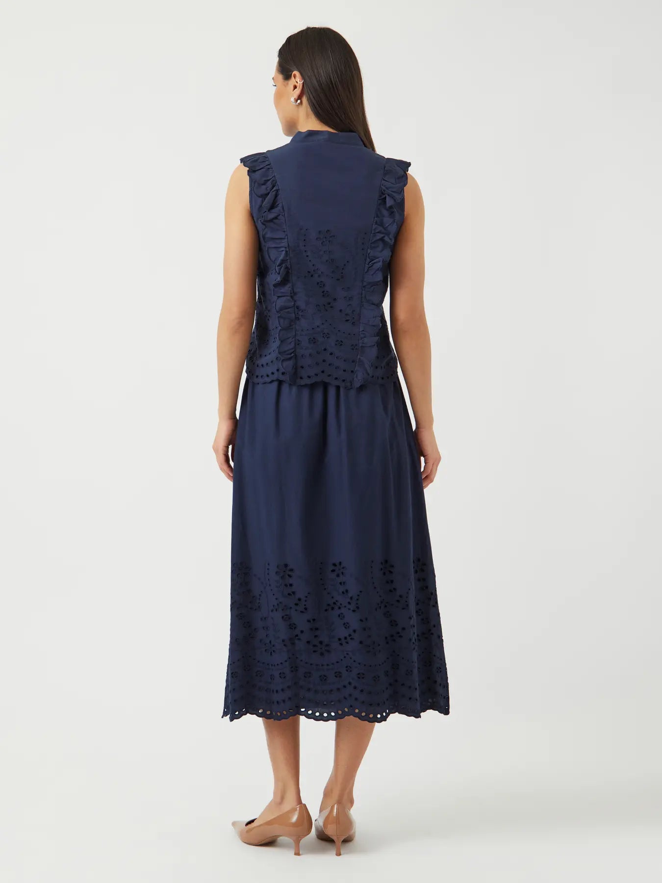 YAS navy sleeveless embroidered blouse