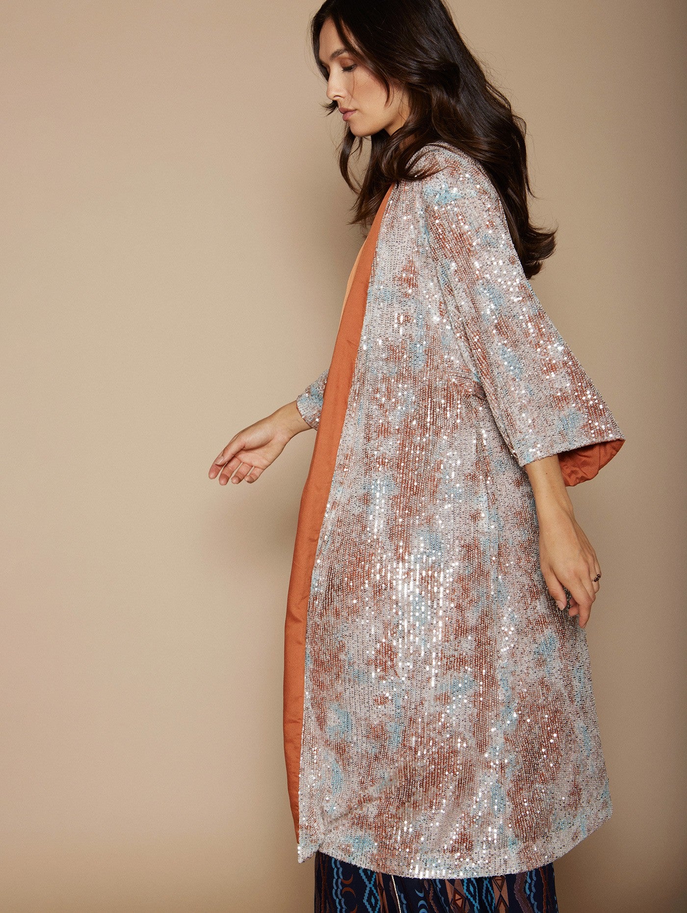 Tie-dye printed sequins kaftan