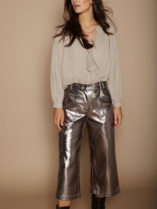 Metallic faux-leather trousers