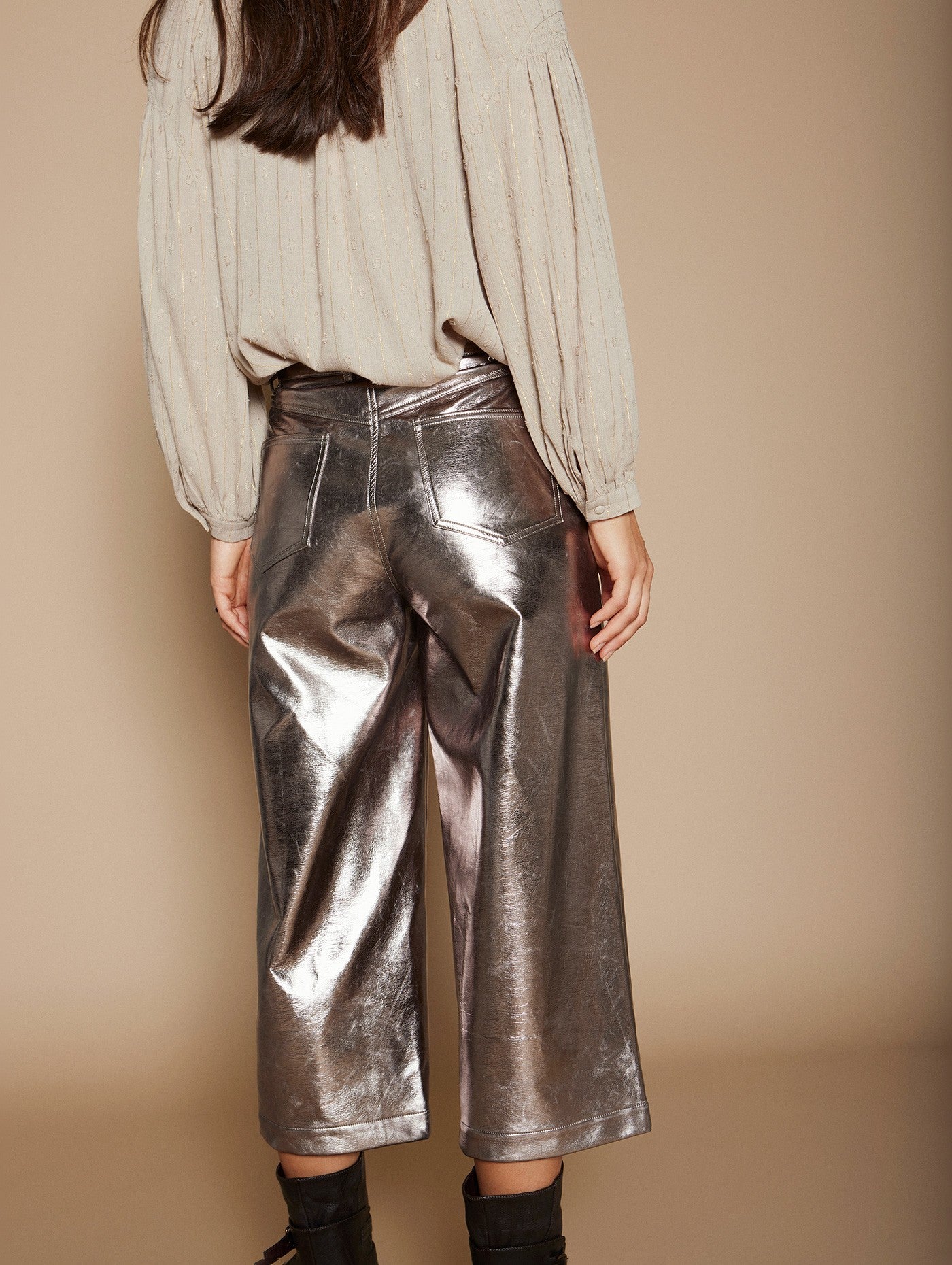 Metallic faux-leather trousers