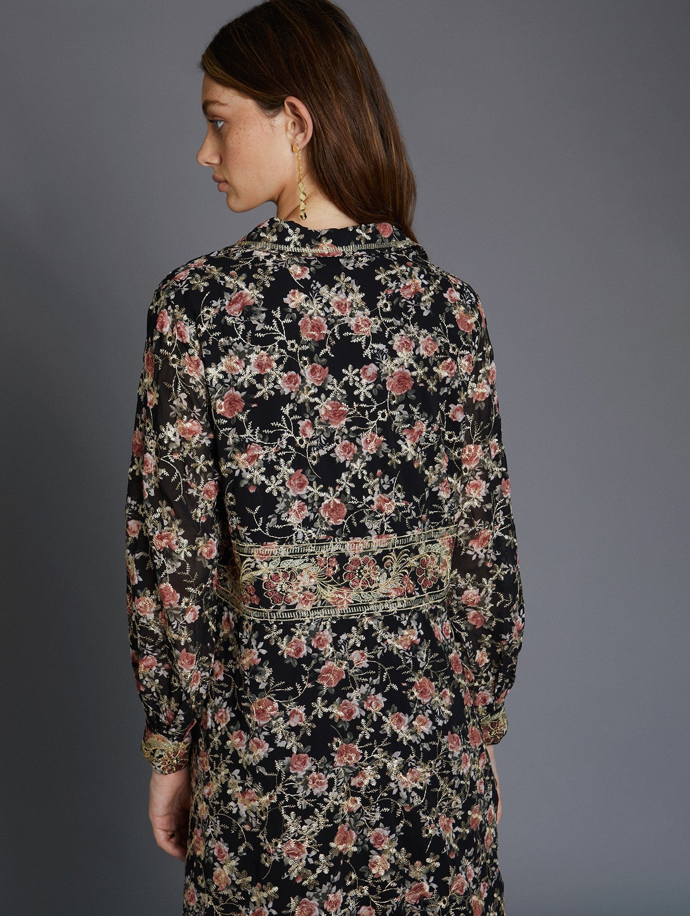 Embroidered sequin shirt dress