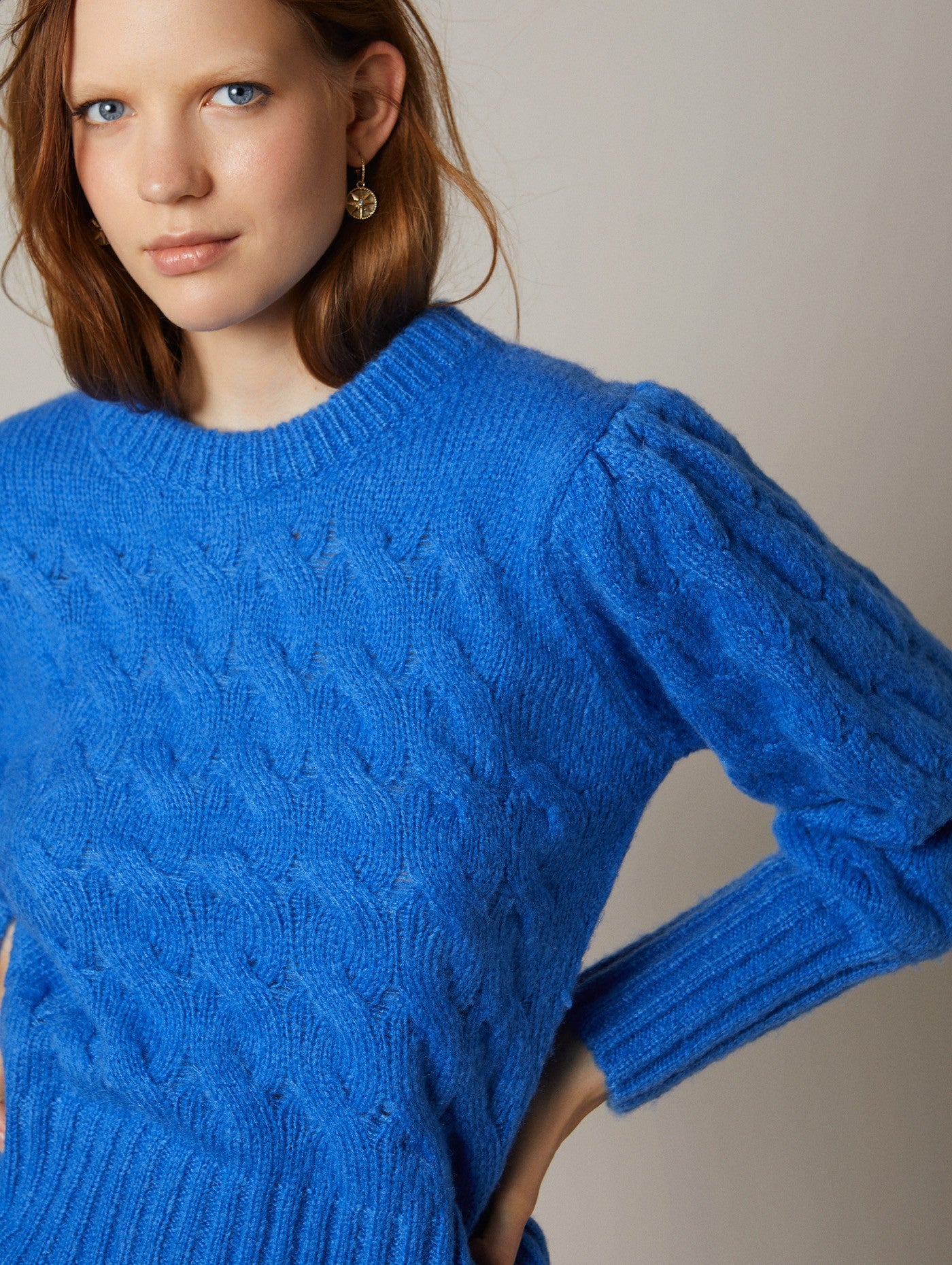 Blue braided knit sweater