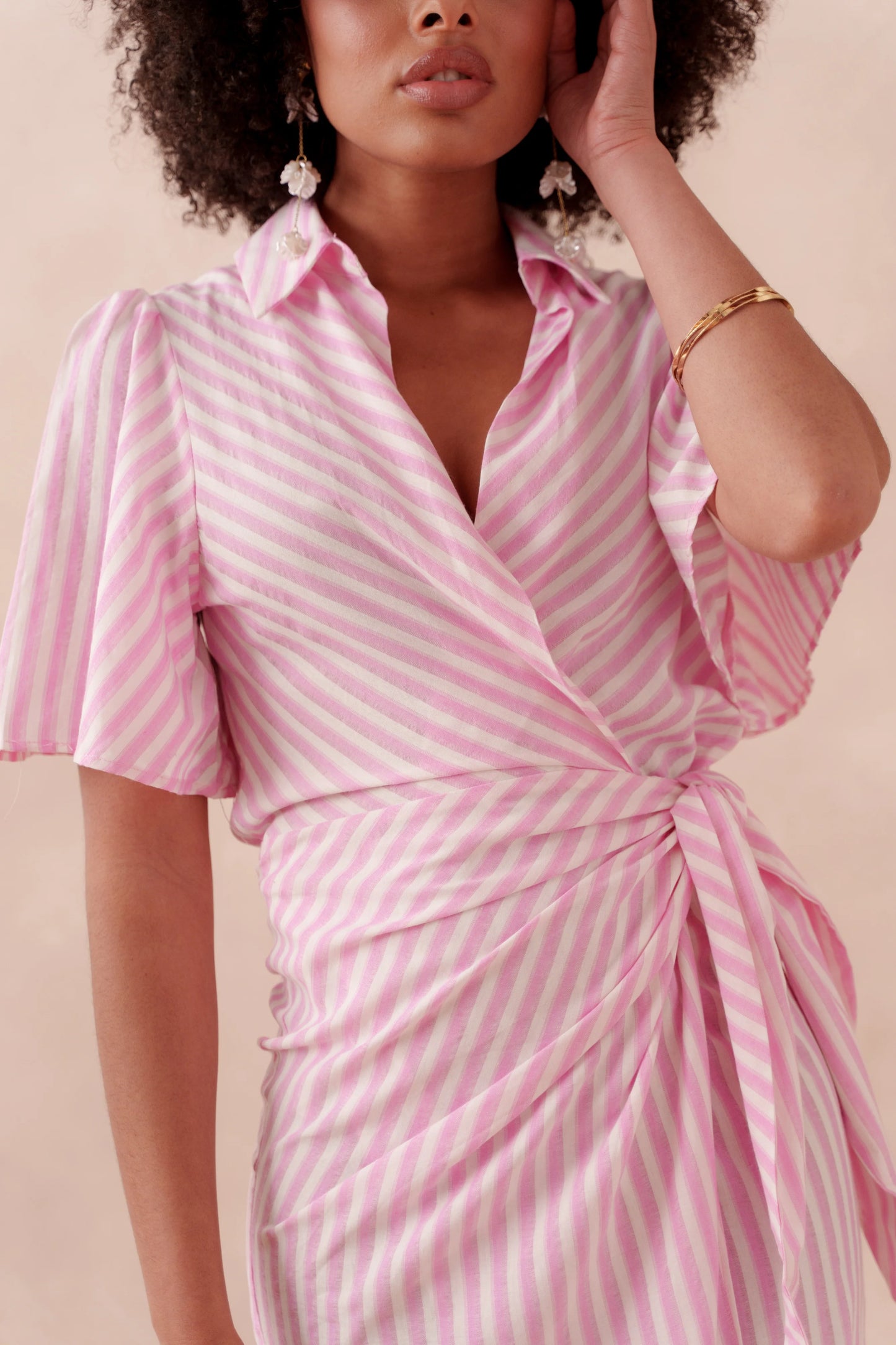 Ania pink striped wrap dress