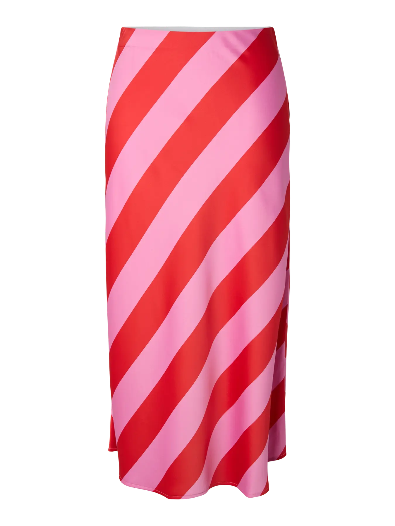 YASPELLA midi satin red and pink striped skirt