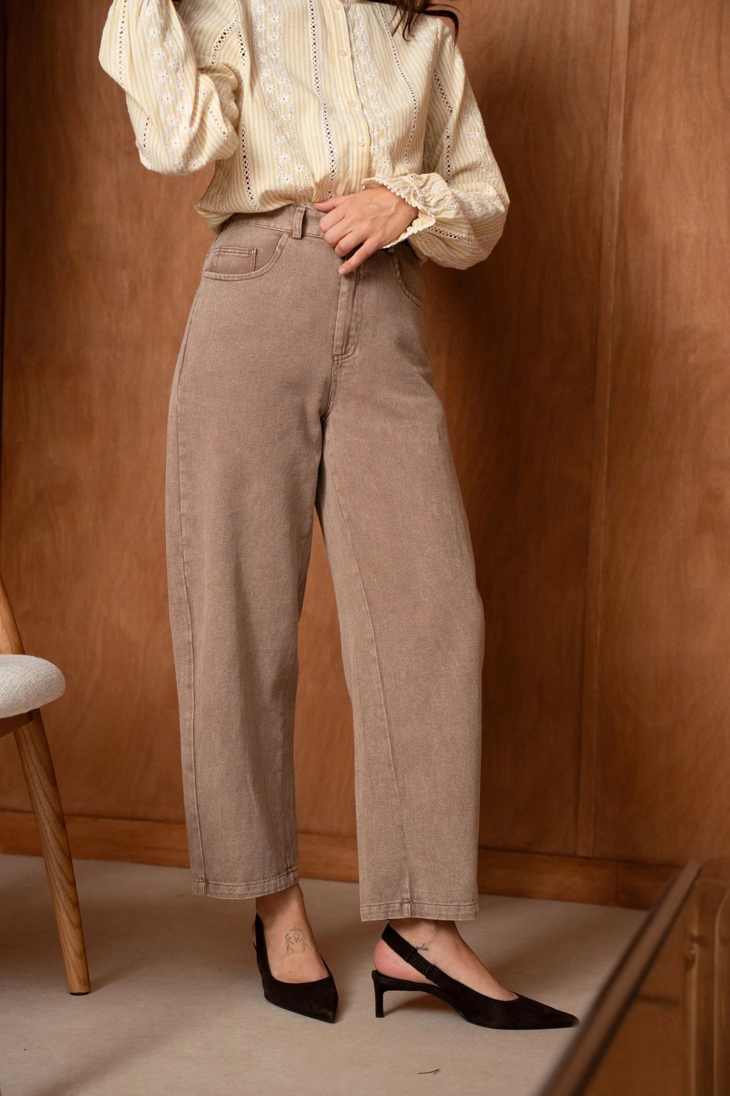 Odette taupe balloon barrel Jeans