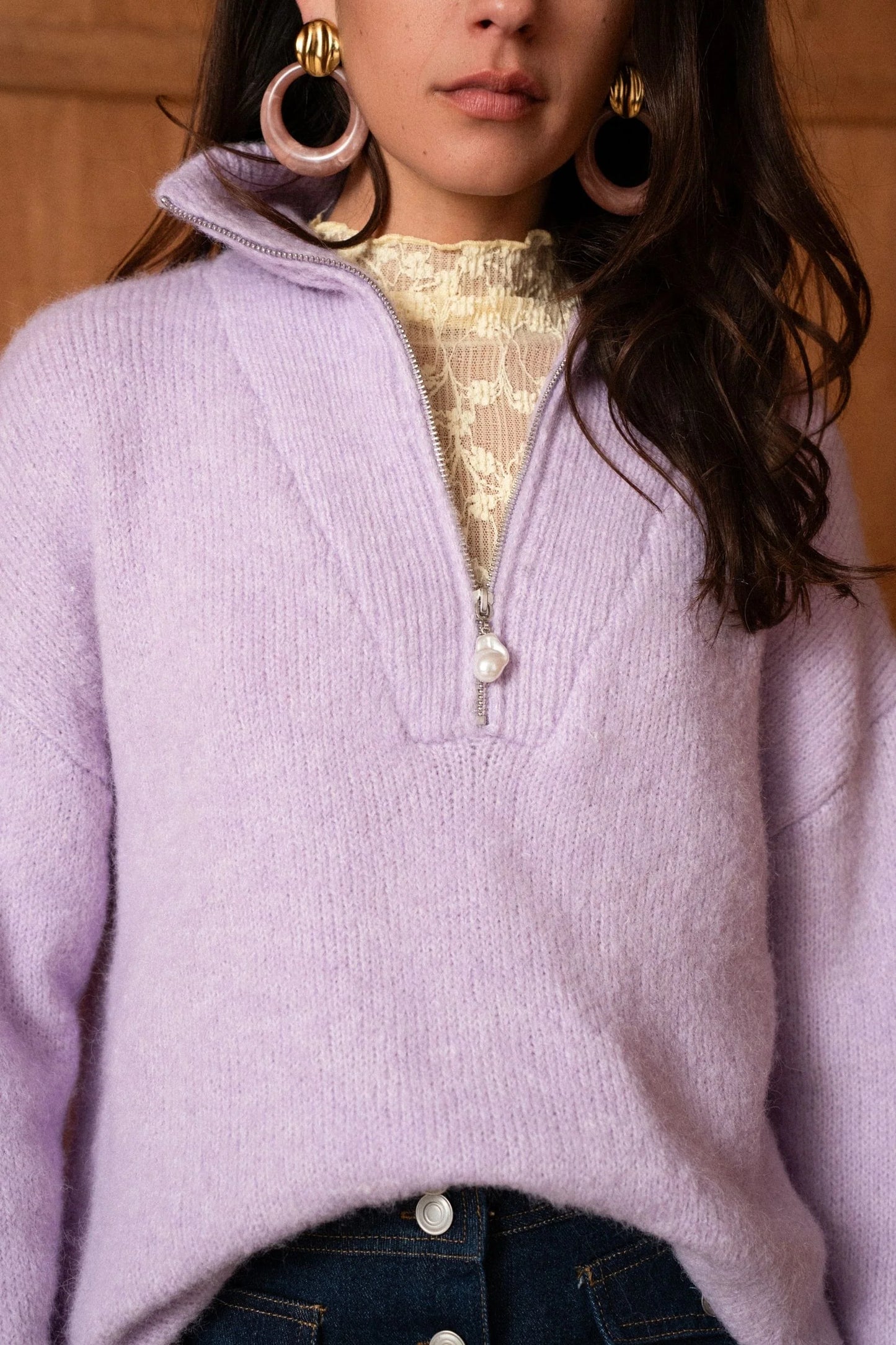 Lara lilac zip neck jumper