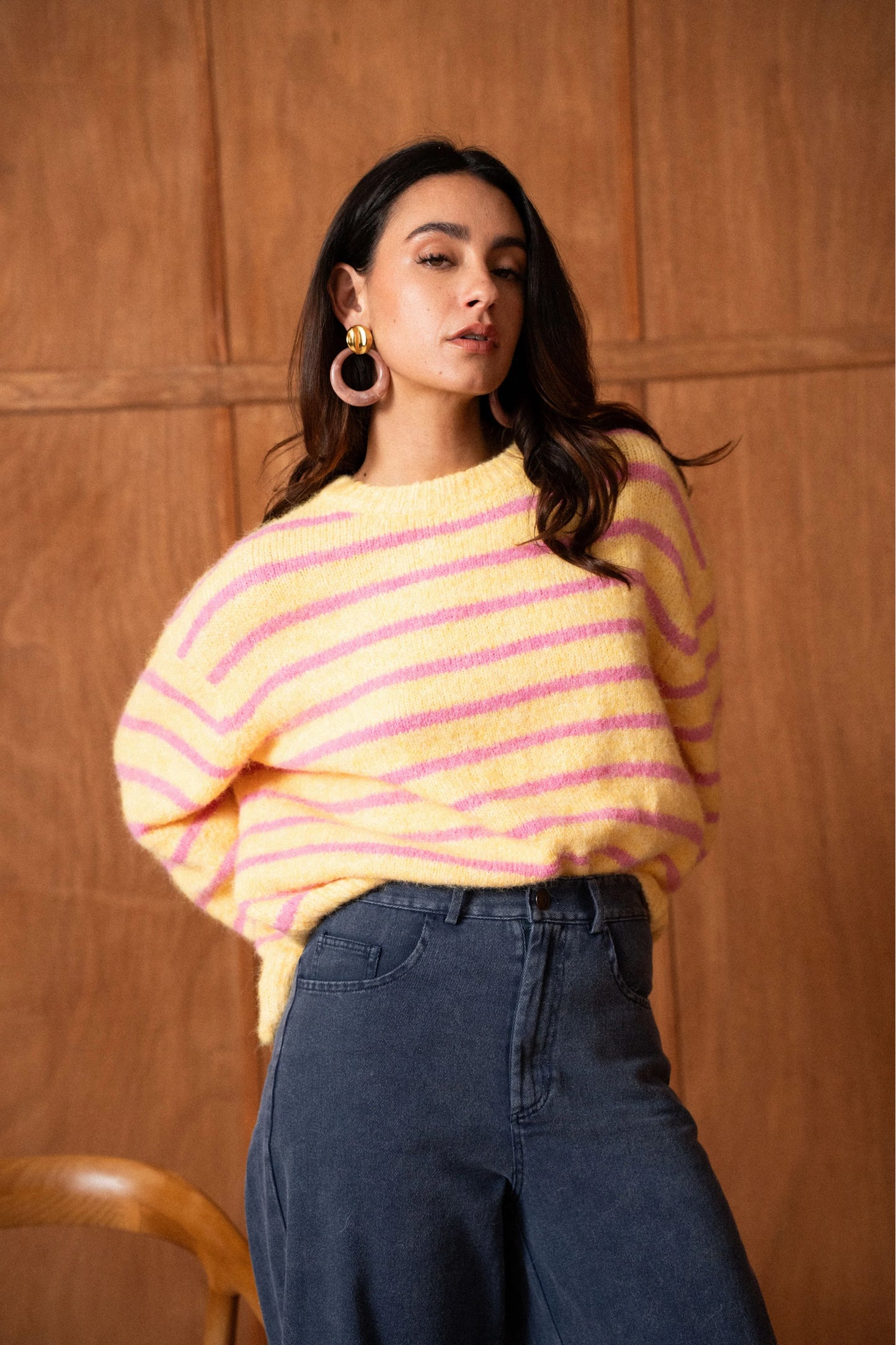 Thalia yellow pink stripe jumper
