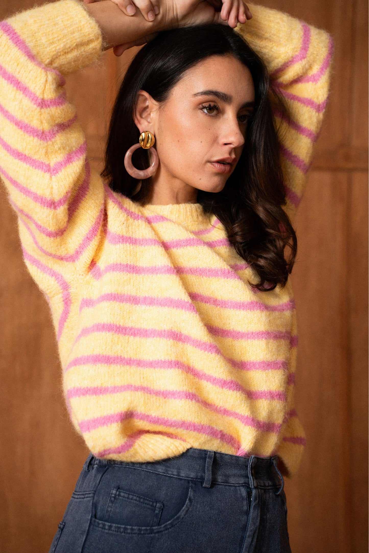 Thalia yellow pink stripe jumper