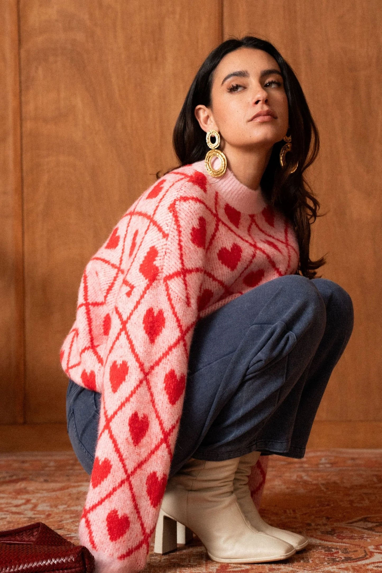 Maggie heart print pink and red jumper