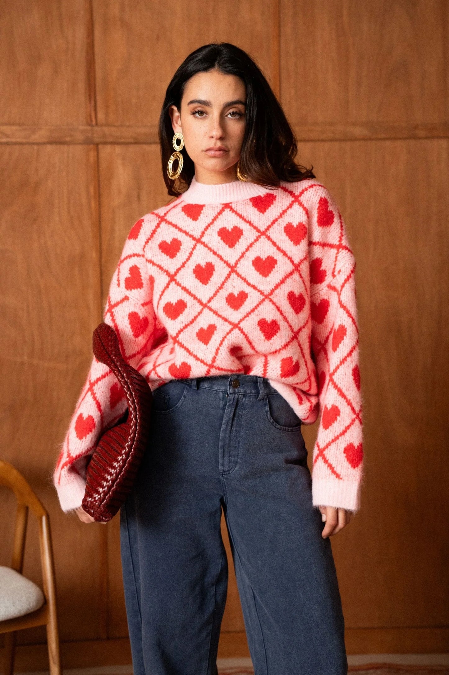 Maggie heart print pink and red jumper