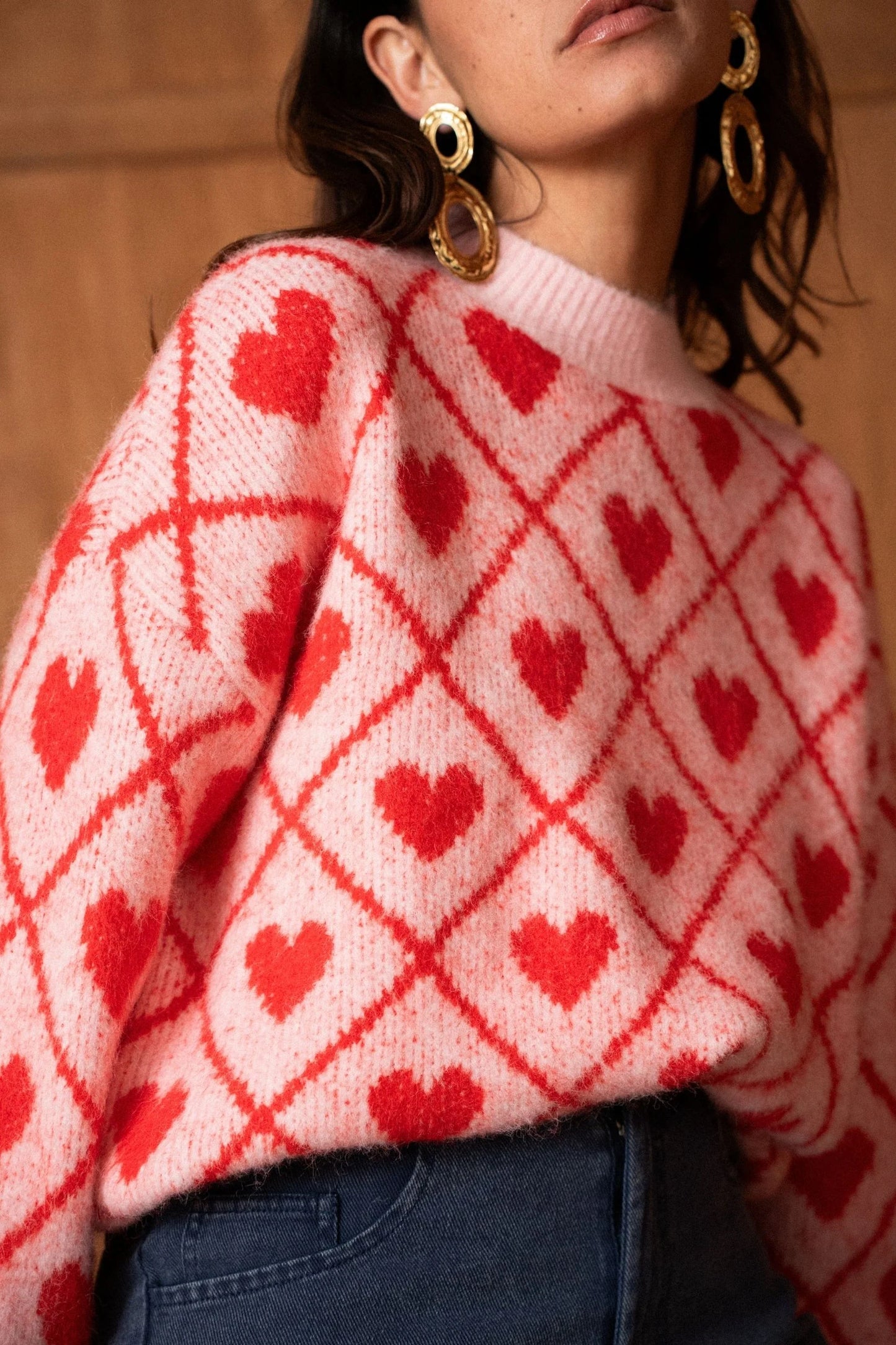 Maggie heart print pink and red jumper