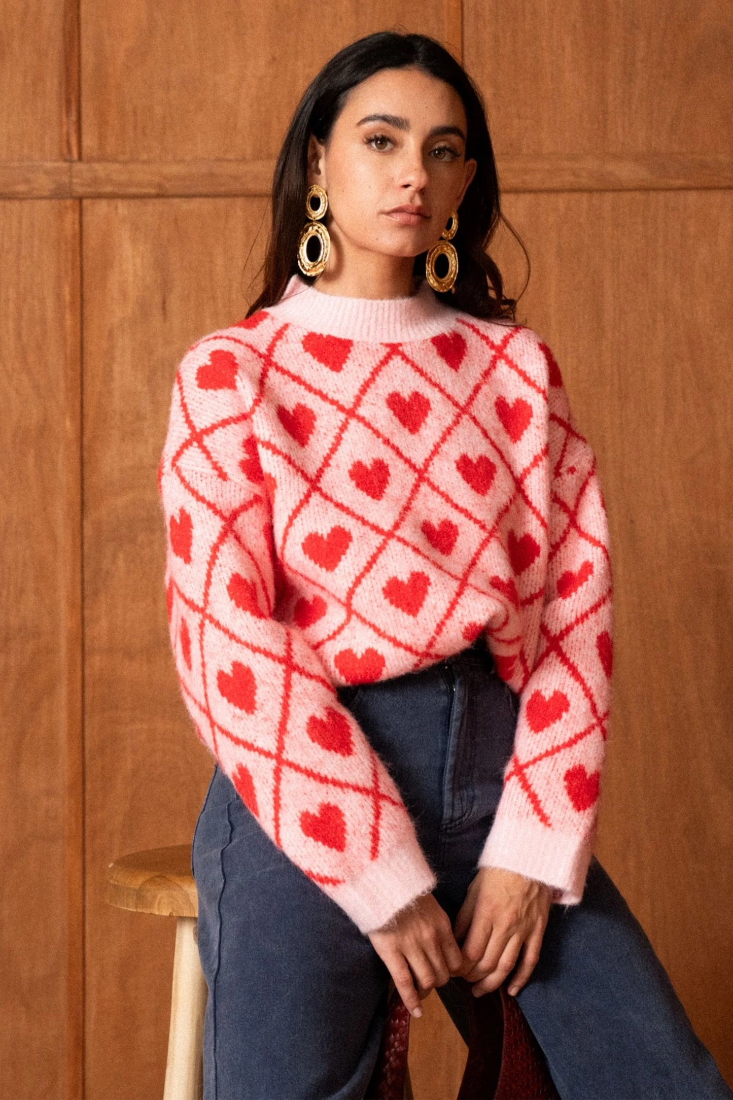 Maggie heart print pink and red jumper