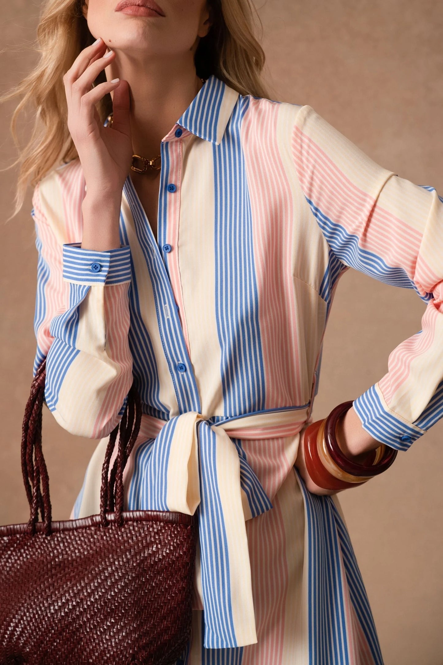 Odeline pink and blue striped dress