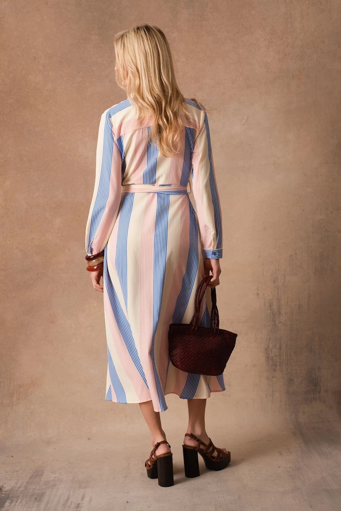 Odeline pink and blue striped dress