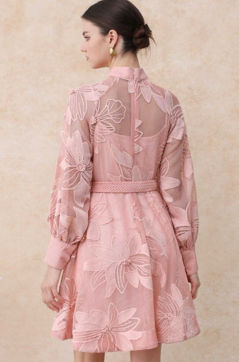 Donna peachy pink lace mini dress