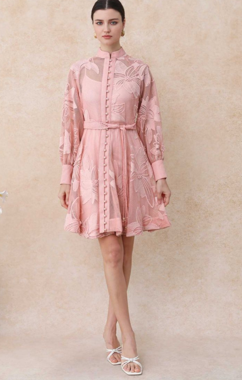Donna peachy pink lace mini dress