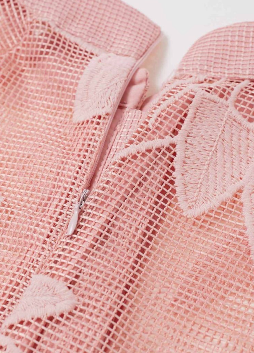 Donna peachy pink lace mini dress