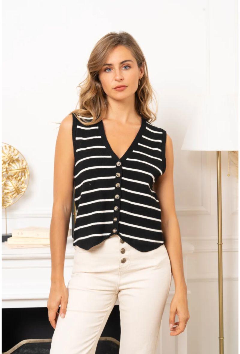 Anna V-neck stripe waistcoat knit