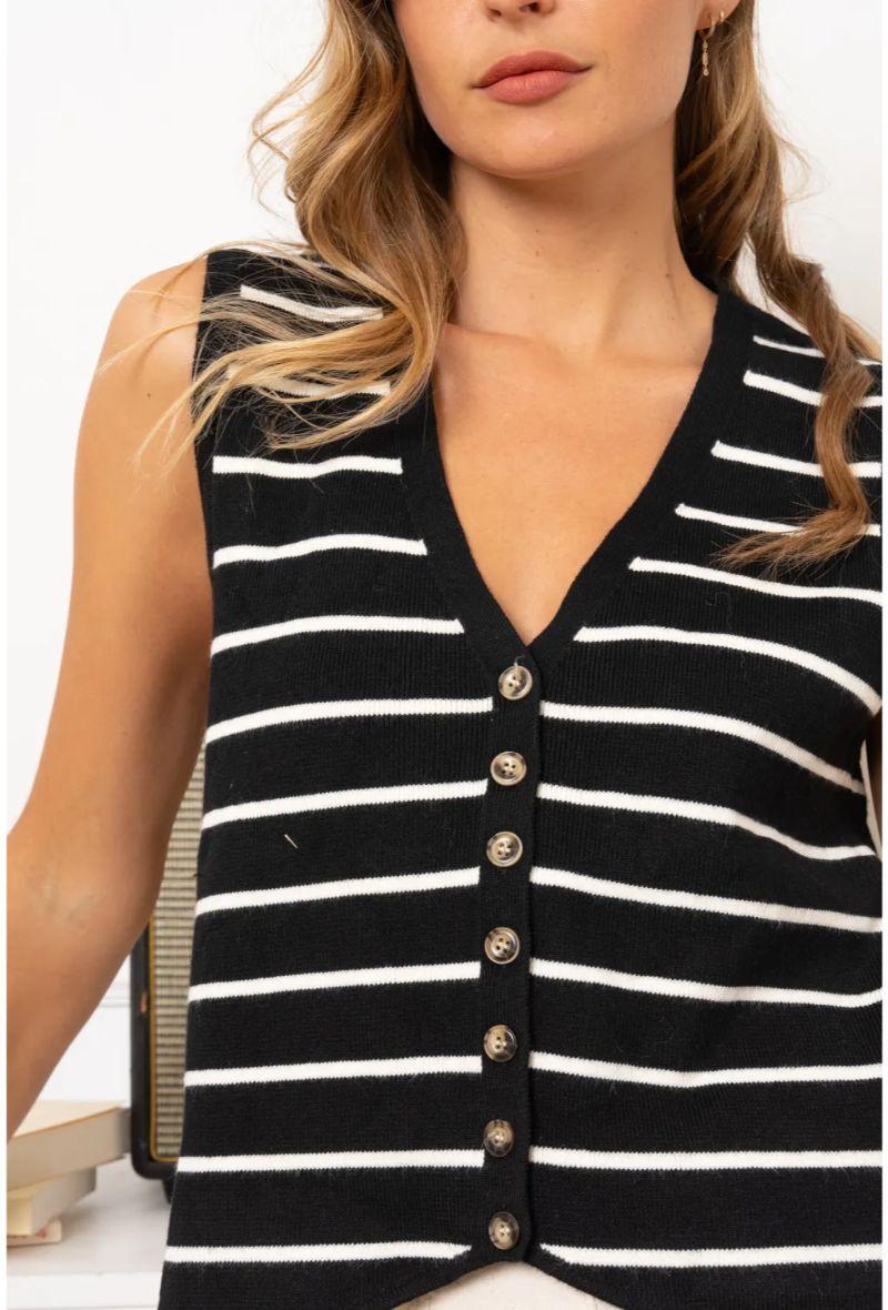 Anna V-neck stripe waistcoat knit