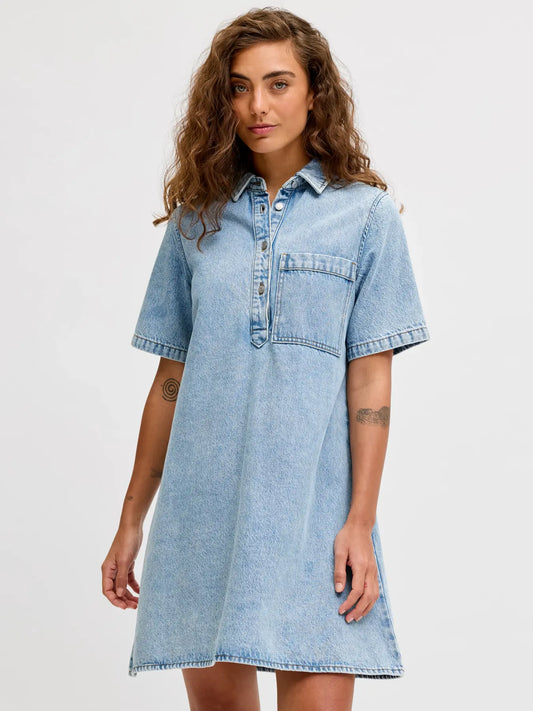 Amara acid wash blue denim dress