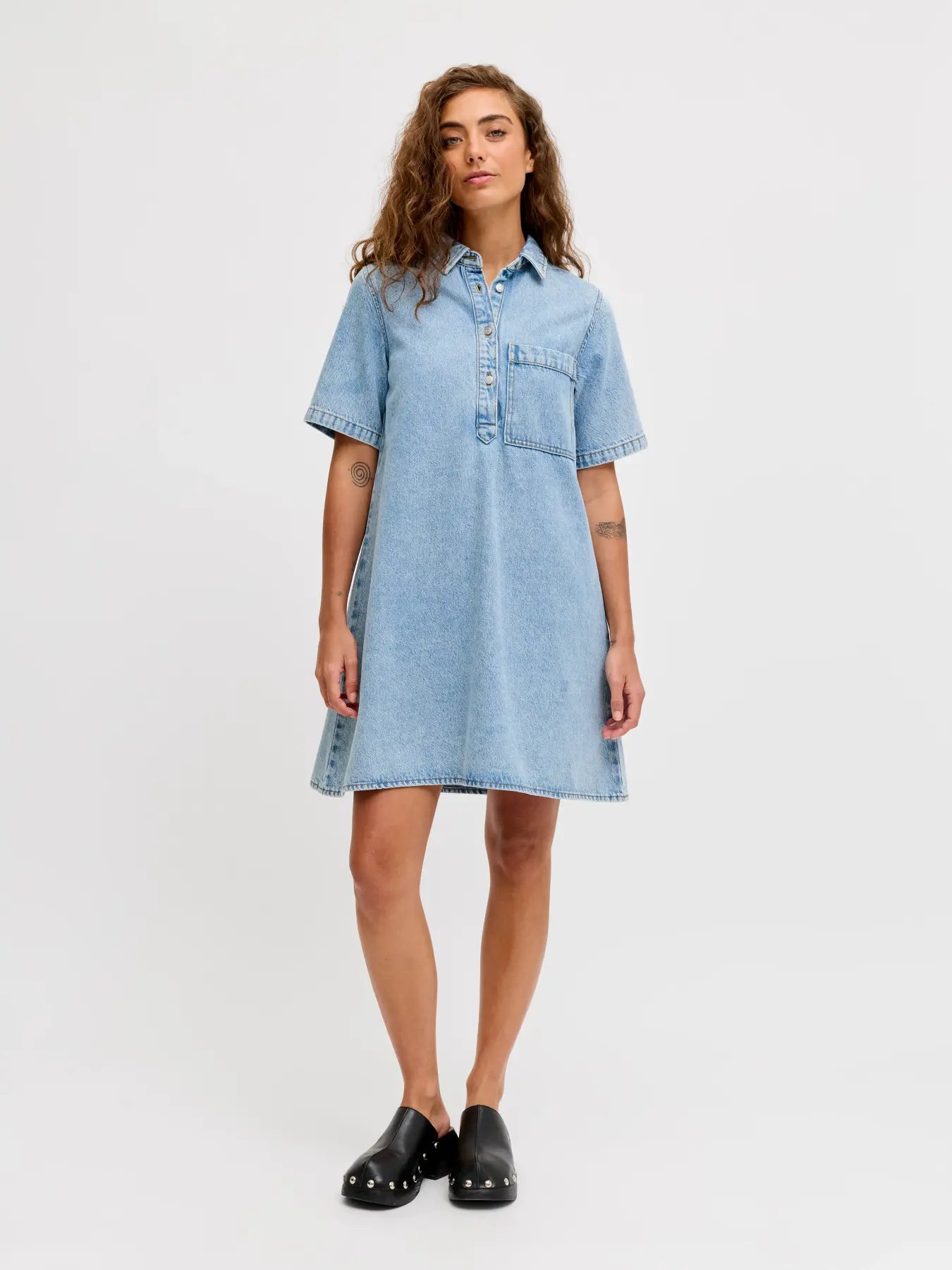 Amara acid wash blue denim dress