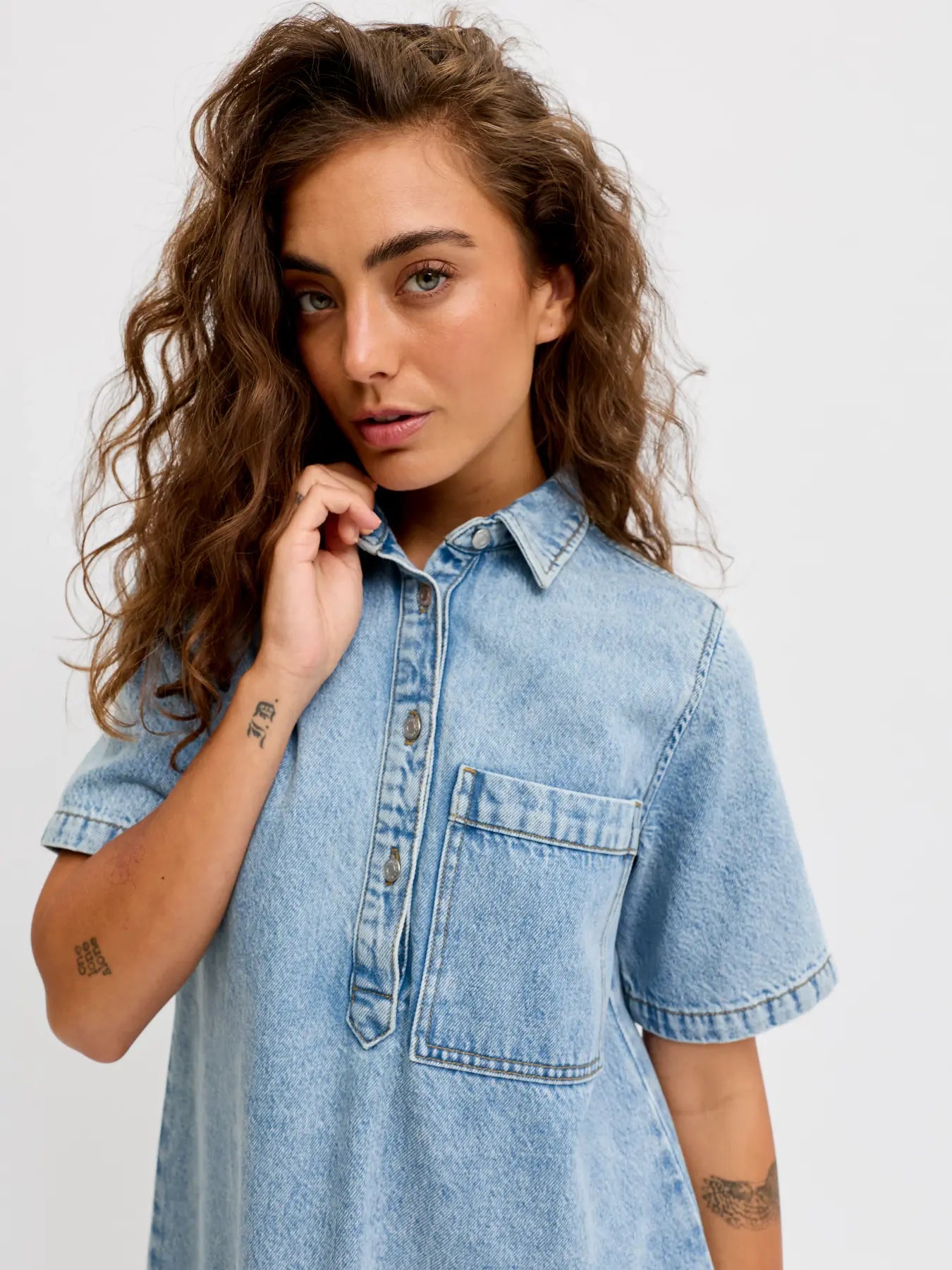 Amara acid wash blue denim dress