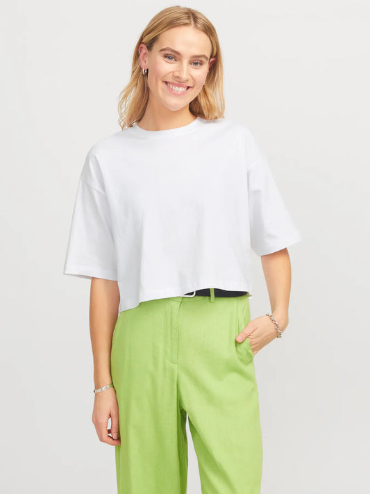 Andrea white organic cotton cropped tshirt