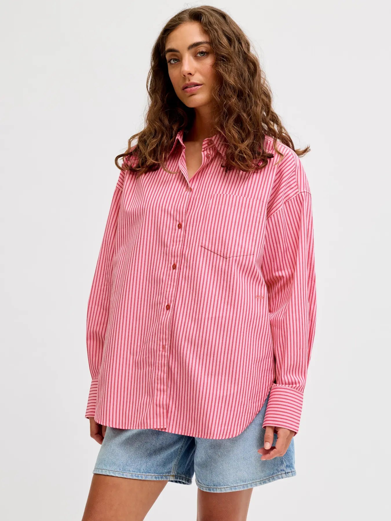 Jamie organic cotton poplin cerise striped shirt