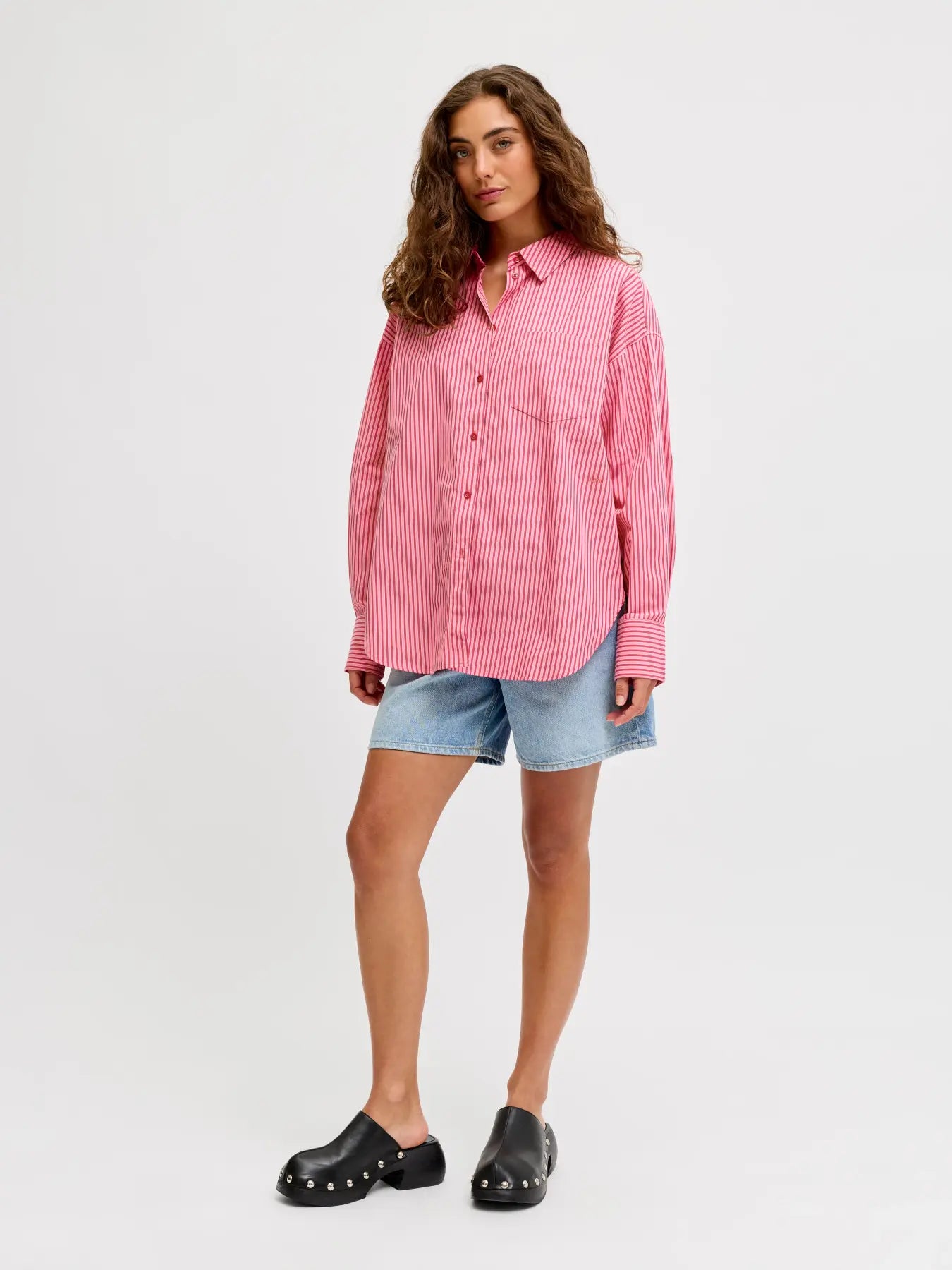 Jamie organic cotton poplin cerise striped shirt