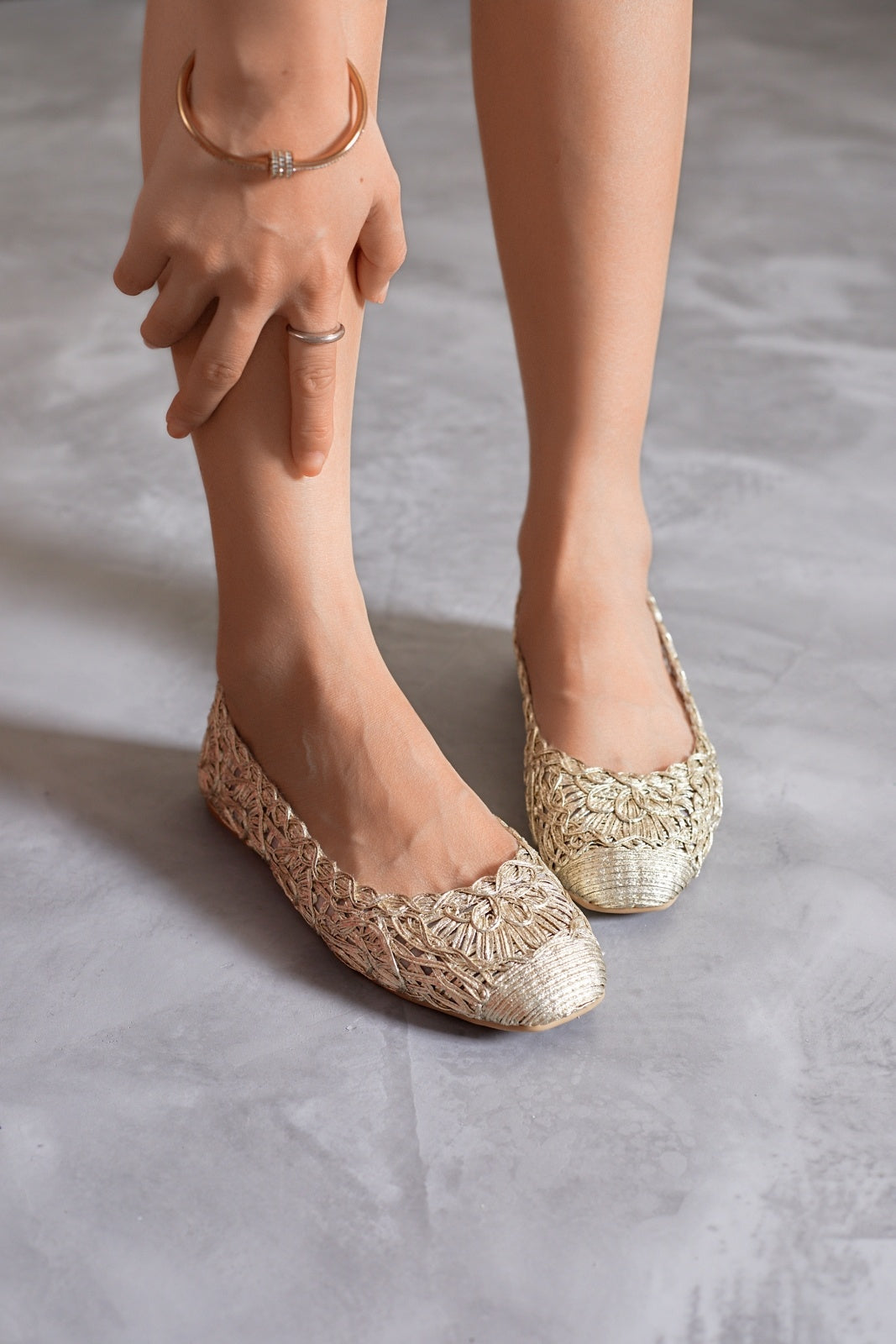 Gold braided pumps
