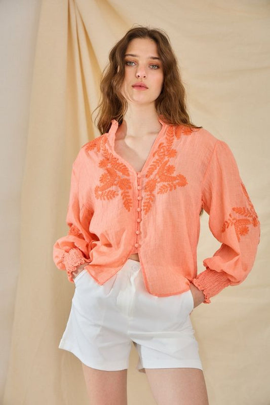 Kiara boho embroidered coral blouse